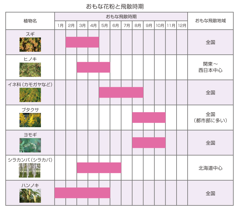 おもな花粉と飛散時期